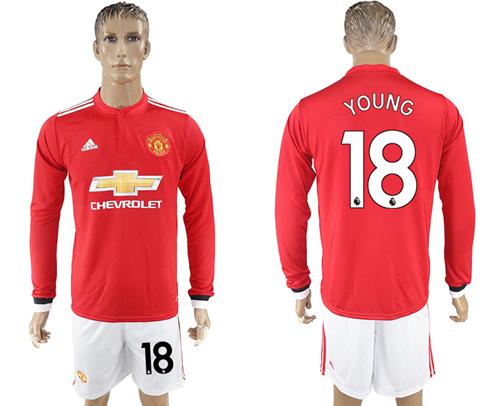 Manchester United #18 Young Red Home Long Sleeves Soccer Club Jersey - Click Image to Close